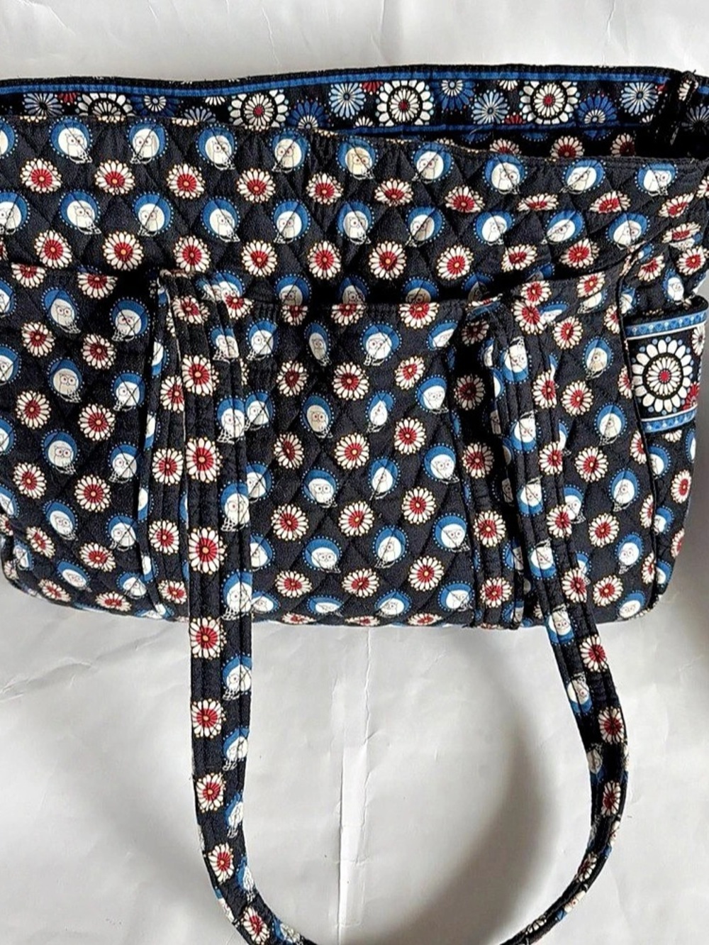 Vera Bradley Night Owl Tote Bag Floral Quilted Blue & Red